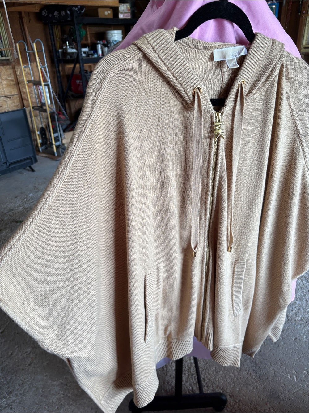 MICHAEL Michael Kors Camel Zip-Front Hooded Poncho Sweater